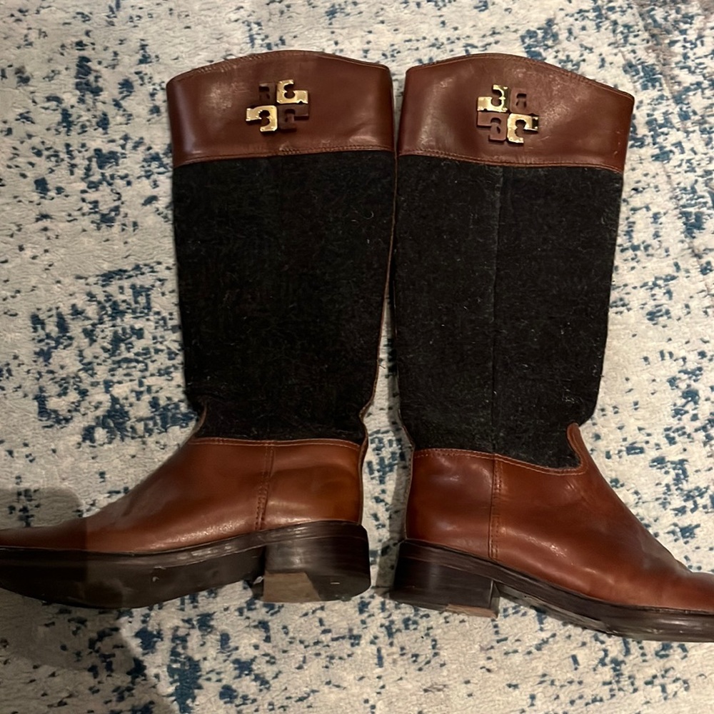 Tory Burch leather and wool riding boots